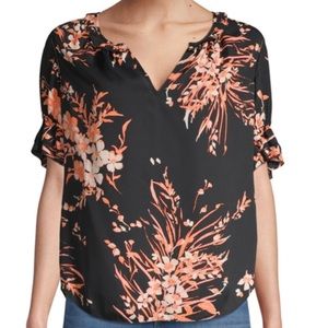 Joie Arunda Blouse M Caviar/Coral/Peach Floral